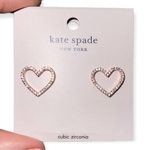KATE SPADE NY Pave Heart Earrings Rose Gold Cubic Zirconia Stud Pierced Earrings